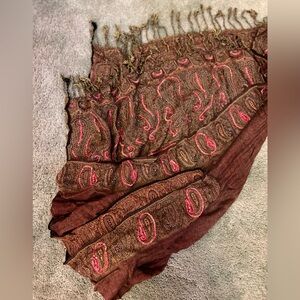 Heavy Embroidered Paisley Pashmina Shawl Wrap